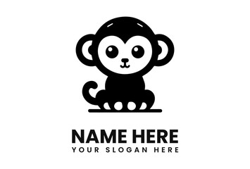 A stylized, cartoon monkey sits with a curled tail, presented as a logo design.