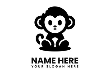 A simple, stylized black monkey logo design, sitting, suitable for branding.