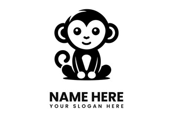 A charming black and white cartoon monkey sitting with a friendly expression.