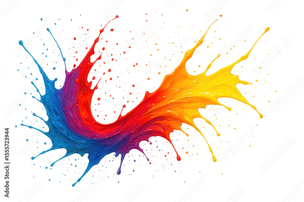 Poster dynamic splash of vibrant colors blending seamlessly on a transparent background, creating an artist