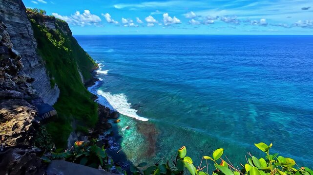 Scenic View Of Karang Boma Cliff In Pecatu, South Kuta, Badung Regency, Bali, Indonesia. Aerial Drone Shot