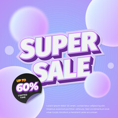 Super Shopping day Sale discount deals Editable text with soft blue violet gradient 3d bubbles circle Promotion marketing banner