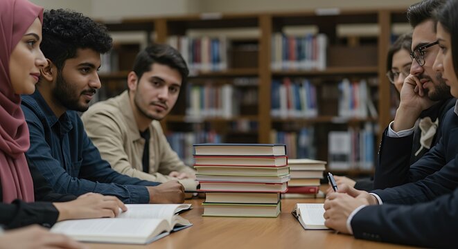 students studying in library