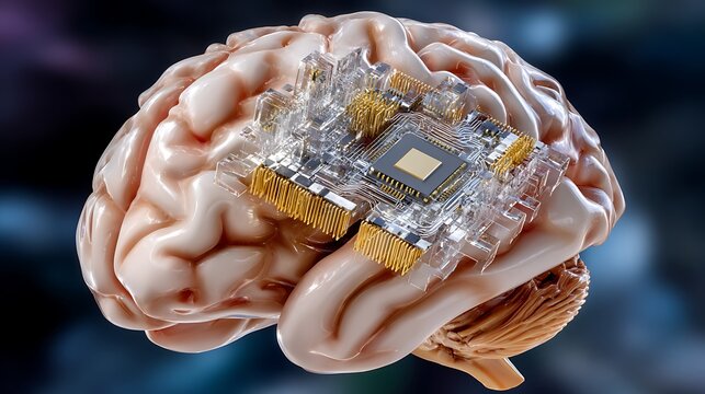 Detailed Representation of Brain with Embedded Circuitry and Microchip Technology in 3D