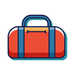 Stylized red and blue duffel bag with handles
