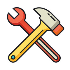 Stylized crossed hammer and wrench icon for tools and repair