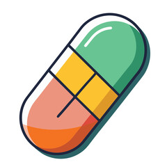 Colorful abstract pill icon with segmented sections and shadow
