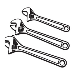 Silhouette image of a wrench on a white background