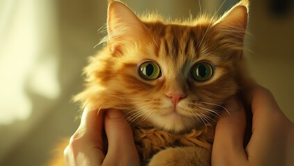 Ginger feline green eyes held gently orange