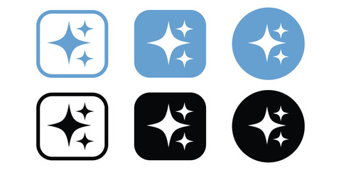 Sparkle and shine icons in blue and black isolated on white background