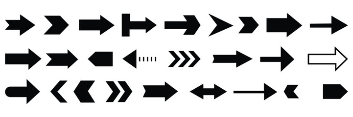 Collection of various arrow designs pointing in different directions isolated on white