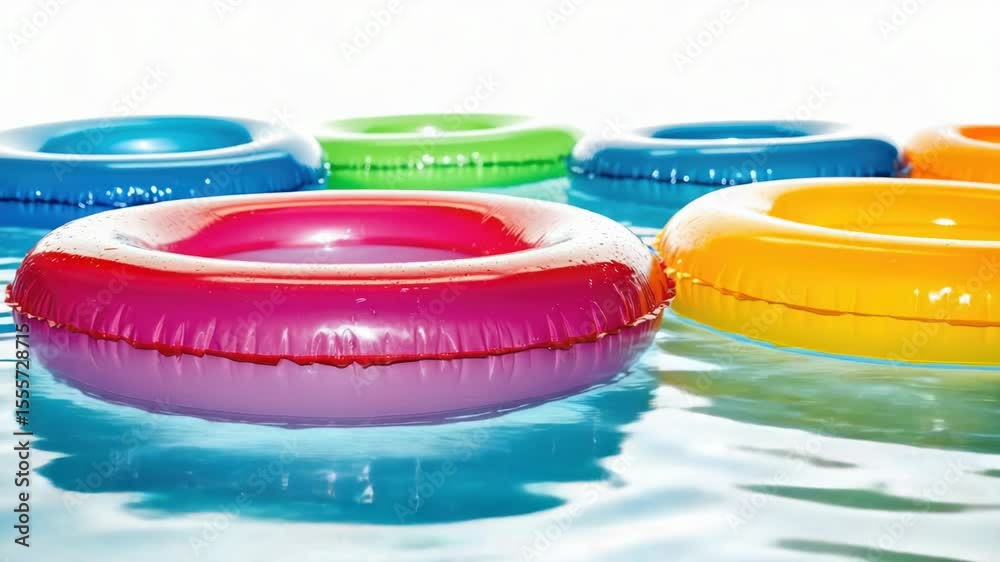 Poster A row of inflatable swimming rings floating in a pool