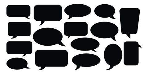 Collection of black speech bubbles of various shapes isolated on white background