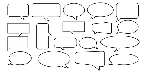 Fototapeta premium Set of outlined speech bubbles of different shapes isolated on white background