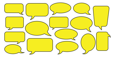 Obraz premium Collection of yellow speech bubbles of various shapes isolated on white background