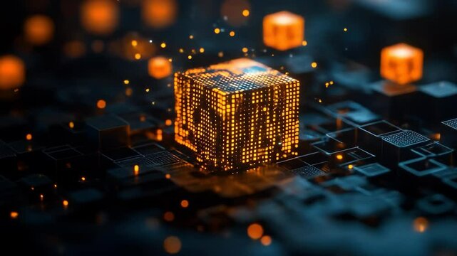 Glowing cube in tech network