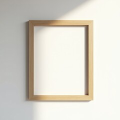 Empty Light Wood Frame on White Wall with Sunlight