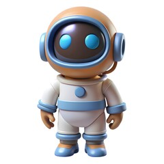 Cute cartoon astronaut character in a white and blue spacesuit with orange helmet
