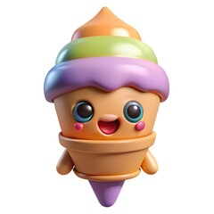 Cute cartoon ice cream character with colorful scoops and happy expression