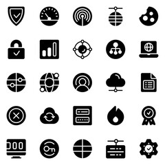 Collection of Basic Network Related Vector Solid Icons. Contains Icons like Folder, Group, Network, Link and more. Editable stroke. 48x48 pixels