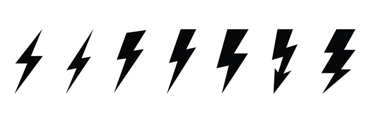 Collection of various lightning bolt shapes isolated on white background