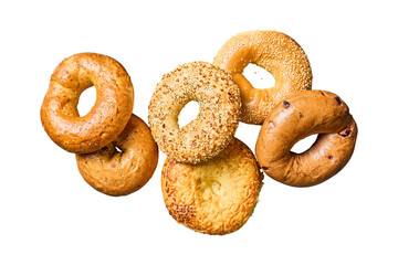 Assorted Bagels on Black Background – Variety of Fresh Baked Bread