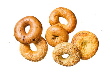 Assorted Bagels on Black Background – Variety of Fresh Baked Bread