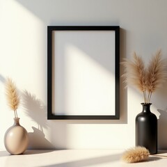 Blank Poster Mockup Minimalist Home Decor with Pampas Grass