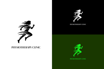 woman mid stride with curved lines showing motion vector illustration, logo for movement therapy, joint care, wellness, physical therapy, orthopedic, rehab center, physiotherapy, and more