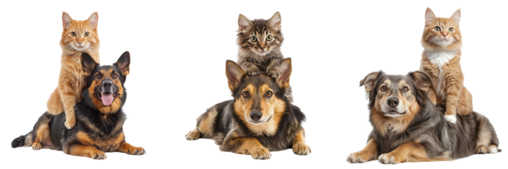 Set of cute cats and dogs isolated on transparent background PNG