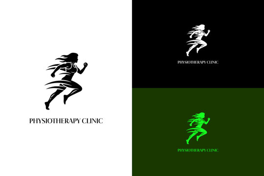 woman mid stride with curved lines showing motion vector illustration, logo for movement therapy, joint care, wellness, physical therapy, orthopedic, rehab center, physiotherapy, and more