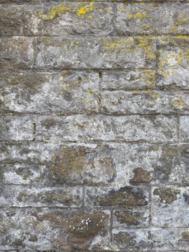 Rustic Charm: Close-Up of Aged Stone Wall with Lichen Patches