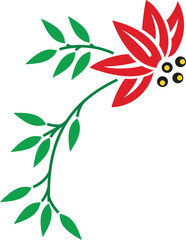 Bright red flower with green leaves in a simple decorative design for a natural touch
