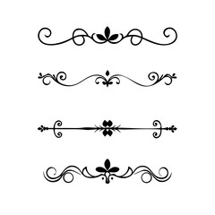 Gold text dividers doodle set. Wedding decorative elements. Divider ornament, borders, floral, vintage line separators. Hand drawn vector illustration isolated on white background. Set page dividers.
