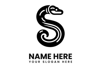 Naklejka premium Stylized snake forming letter S logo design, minimalist black and white.