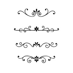 Gold text dividers doodle set. Wedding decorative elements. Divider ornament, borders, floral, vintage line separators. Hand drawn vector illustration isolated on white background. Set page dividers.
