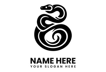 Fototapeta premium Black and white logo design featuring a coiled snake with a text placeholder below.