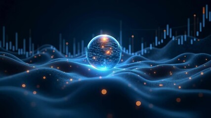 Futuristic Data Sphere on Digital Terrain - Powered by Adobe