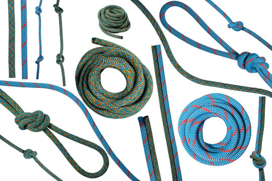 Isolated collection of colorful climbing rope on white background	 - Powered by Adobe