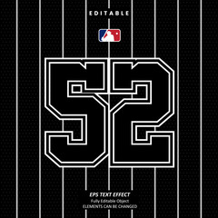 Editable Text Effect Vector of Black Jersey back college white line number team sport printable embroidery Design for club, garment, printing, merchandise, basketball, baseball, football