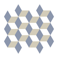 Geometric pattern featuring diamond shapes in shades of blue and beige on a light background for modern interior design