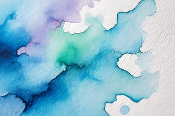 Abstract Watercolor Splashes and Blends of Blue and Purple on Textured Paper