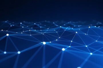 Abstract Neural Network Connections Forming a Digital Network Structure on a Dark Blue Background