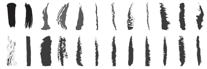 Variety of brush strokes displayed on a white background showcasing different textures and styles in artistic expression