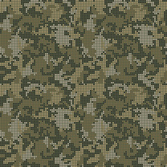 Abstract halftone seamless camouflage texture. Dot camo digital background. Vector pixel art wallpaper