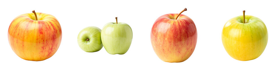 Set of different apple varieties representing fresh organic produce with copy space. AI generated. Transparent background.