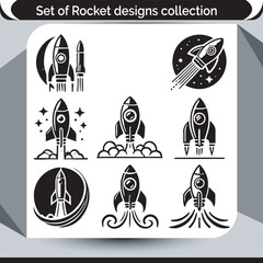 Monochrome Rocket Designs Collection Space Exploration and Innovation Vector Graphics Spacecraft and Travel Themed Visuals