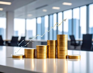 Stylish and professional—illustration of wealth, profit, and rising graph set in a modern office atmosphere.  