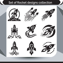 Collection of Creative and Modern Rocket Ship Designs Perfect for Logos, Icons, and Other Graphic Design Purposes