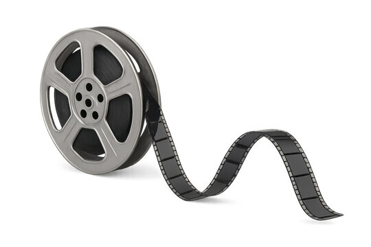 Metal film reel unwinding with a transparent background, perfect for video editing or cinema-related projects